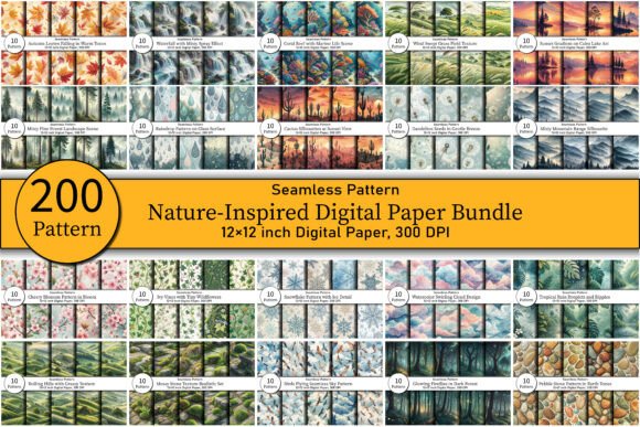 Download 200 Nature Inspired Digital Paper Bundle - Nature inspired Collection