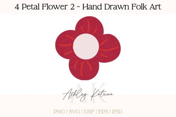 Download 4 Petal Flower 2 - Hand Drawn Folk Art - Petal Collection